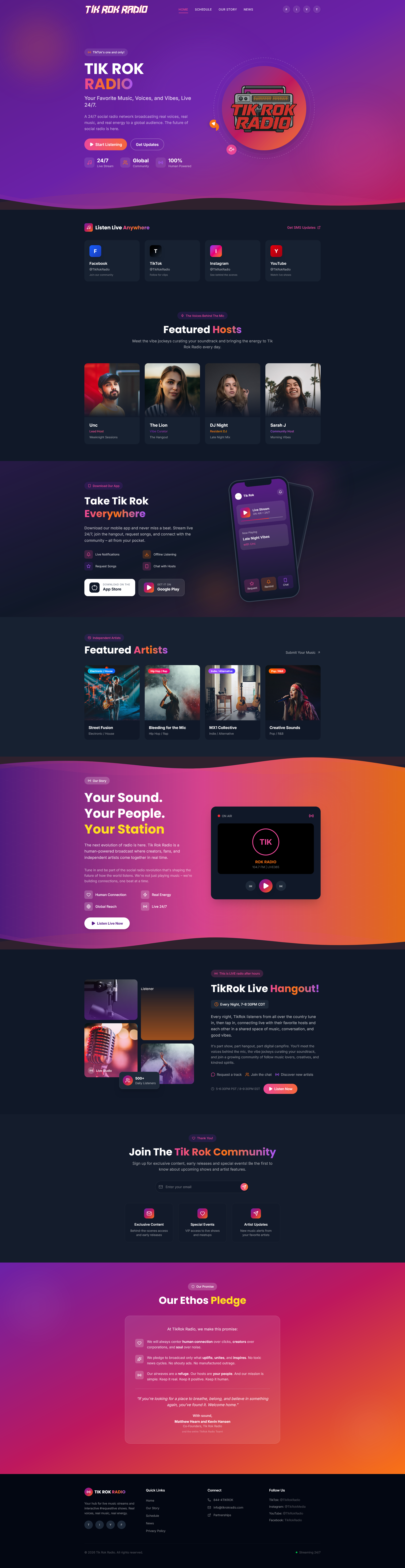 Tik Rok Radio landing page